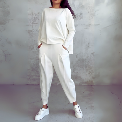 Casual 2-Piece Tracksuit with Crew Neck and Full Sleeves - Olytrend