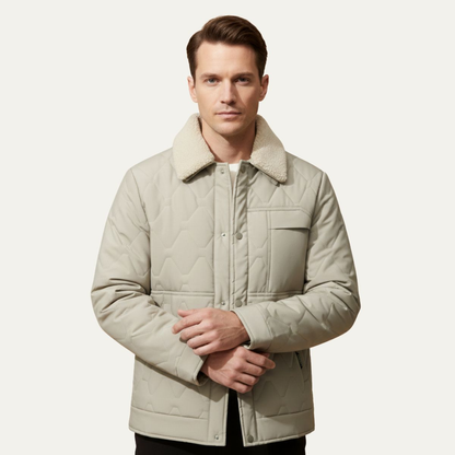 Warm Quilted Mens Winter Parka Coat with Faux Fur Hood