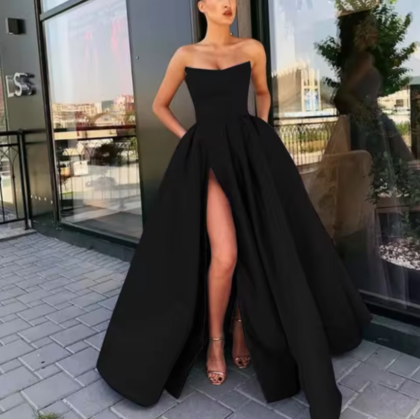 Amara | Elegant Long Ball Gown for Women with High Slit