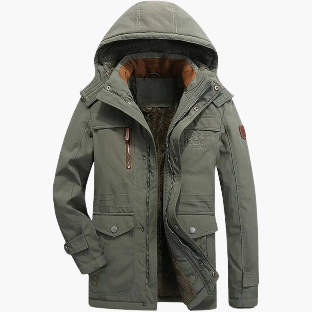 Waterproof Men's Parka Coat with Fleece and Adjustable Hood