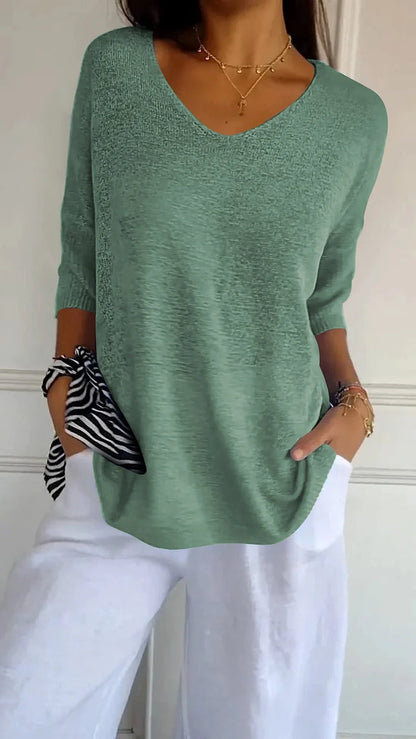Women's V-neck Oversized Knit Top | Half Sleeve
