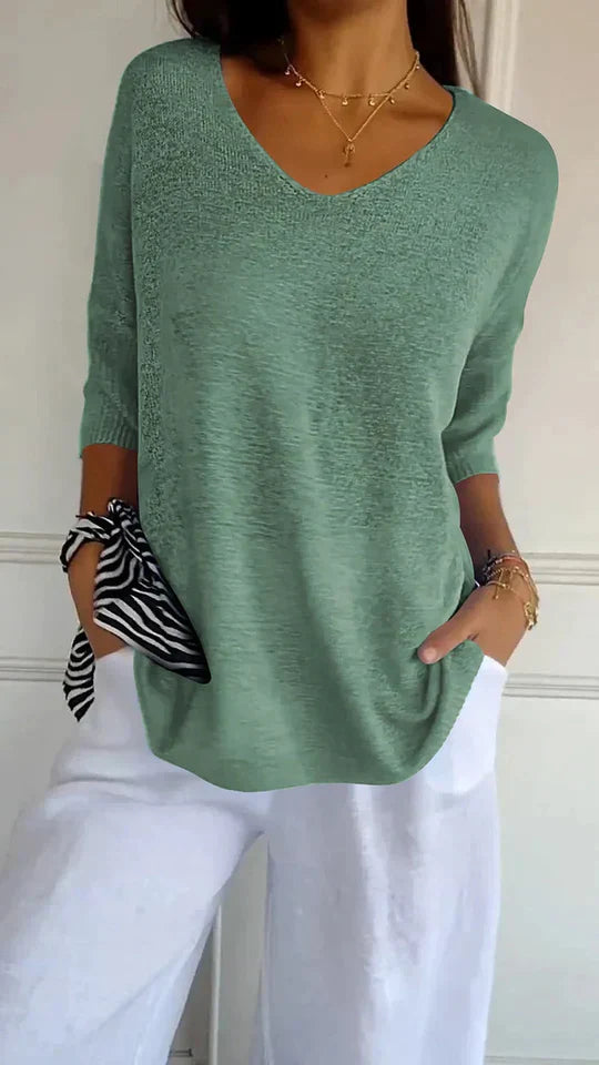 Women's Cozy V-Neck Knit Top - Chiara