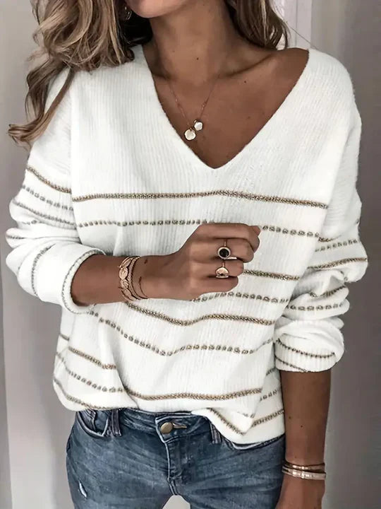 V-Neck Striped Sweater - StripeStyle