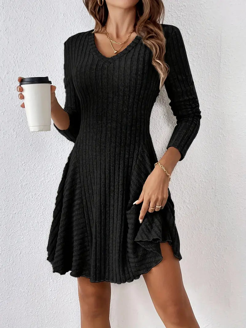 A-line ribbed long-sleeve Sophia casual dress