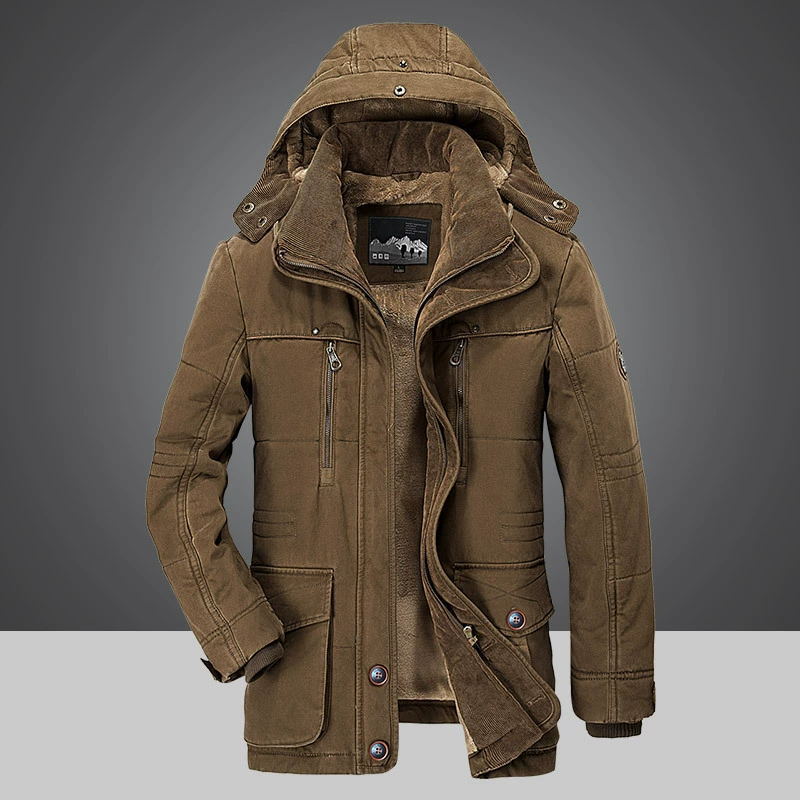 Warm winter hooded jacket for men - thick lining and windproof cut