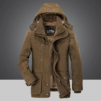 Warm winter hooded jacket for men - thick lining and windproof cut