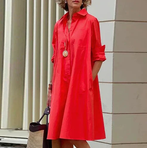 Women's solid-color shirt dress