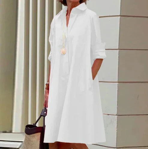 Women's solid-color shirt dress