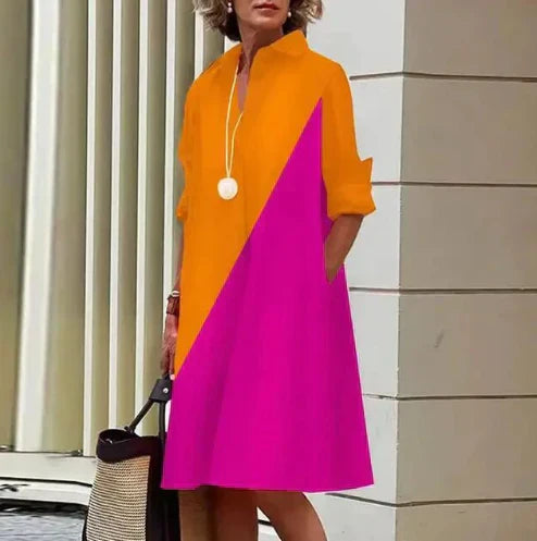 Women's solid-color shirt dress