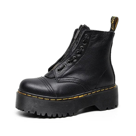 Women's leather boots with thick sole