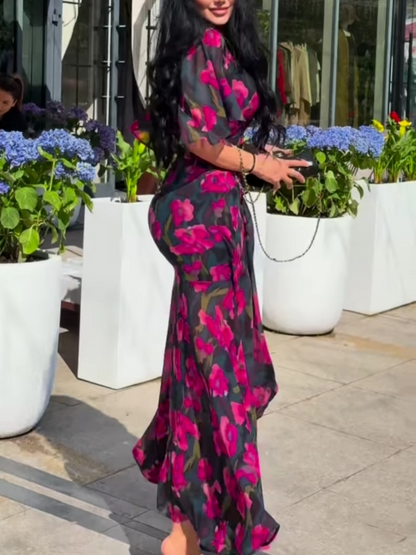 Vintage Chic V Neck Floral Dress
