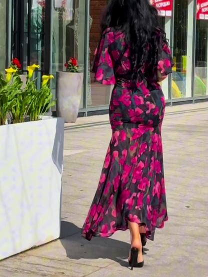 Vintage Chic V Neck Floral Dress