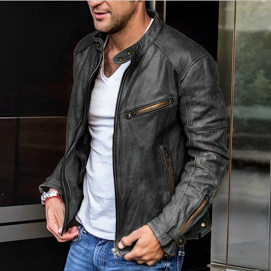 All-season leather jacket, elegant style