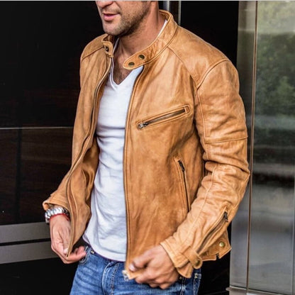 Versatile weather-resistant leather jacket for men