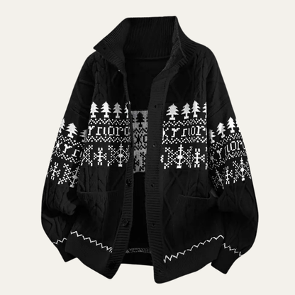 Warm Mens Nordic Knit Button Jacket