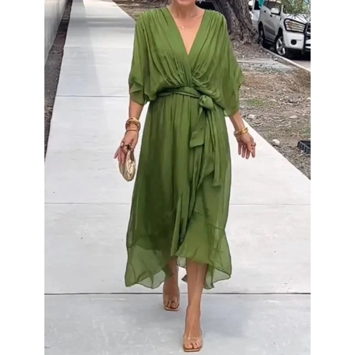 Women V-Neck Dress | Stylish Silk Chiffon