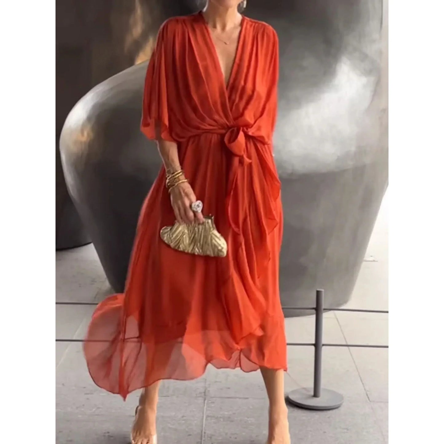 Women V-Neck Dress | Stylish Silk Chiffon