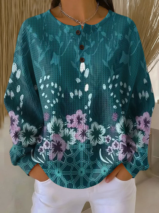 Women's Floral Print Hoodie Sweatshirt - Olytrend