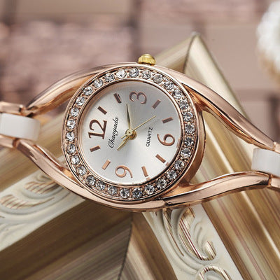 Women's wristwatch with rhinestone decorations