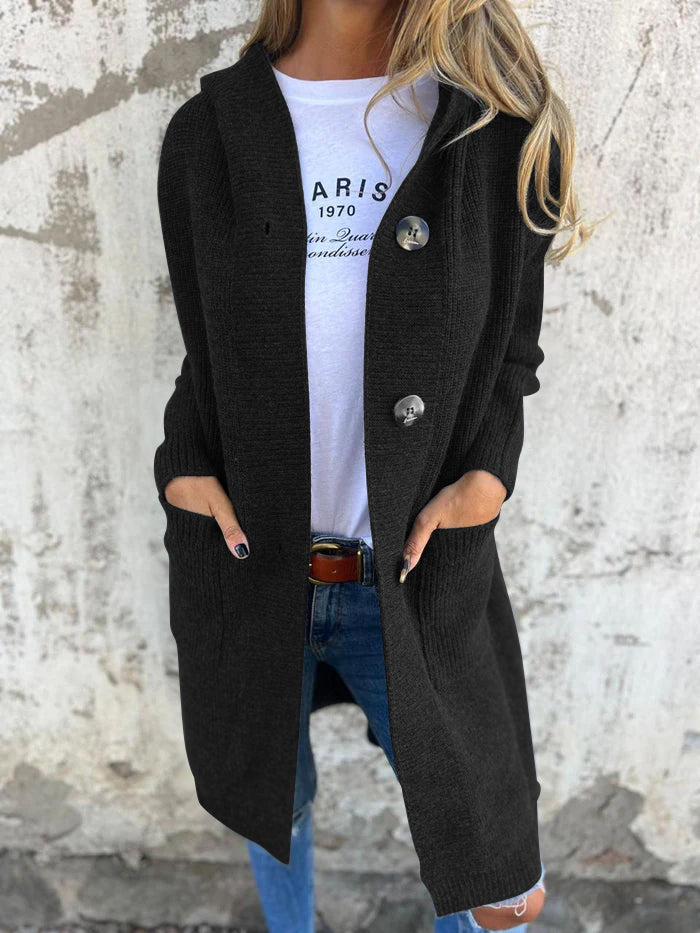 Women's Long Button Cardigan | With Hood