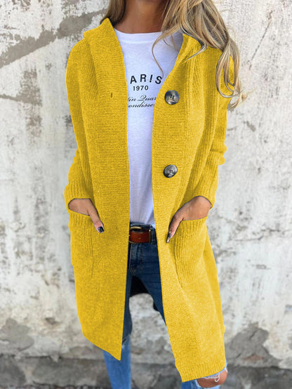 Women's Long Button Cardigan | With Hood