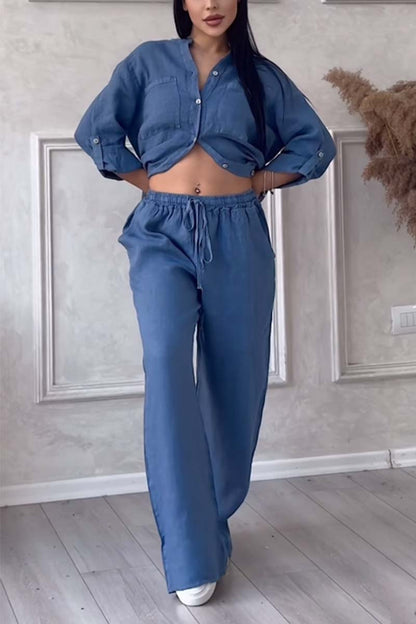 Women's linen set - airy blouse & wide pants