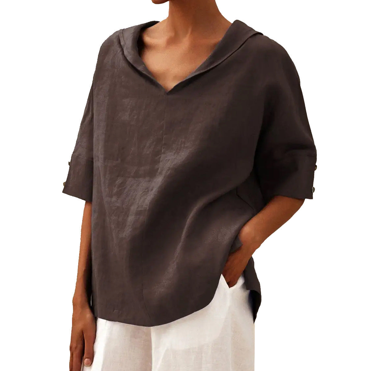 Women's Casual V-Neck Half-Sleeve Blouse – Casual Everyday Fashion with Modern Cut