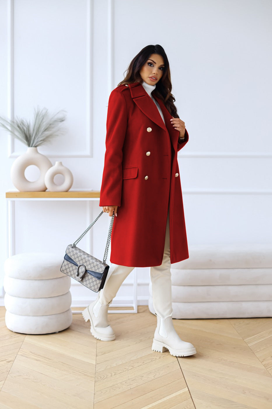 Women's trench coat | Double-breasted with texture & long cut