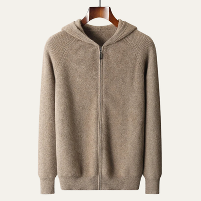 Warm Merino Wool Hooded Zip Up Sweater
