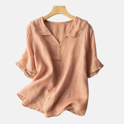 Vintage Ladies Casual Blouse with Ruffled Collar - Olytrend