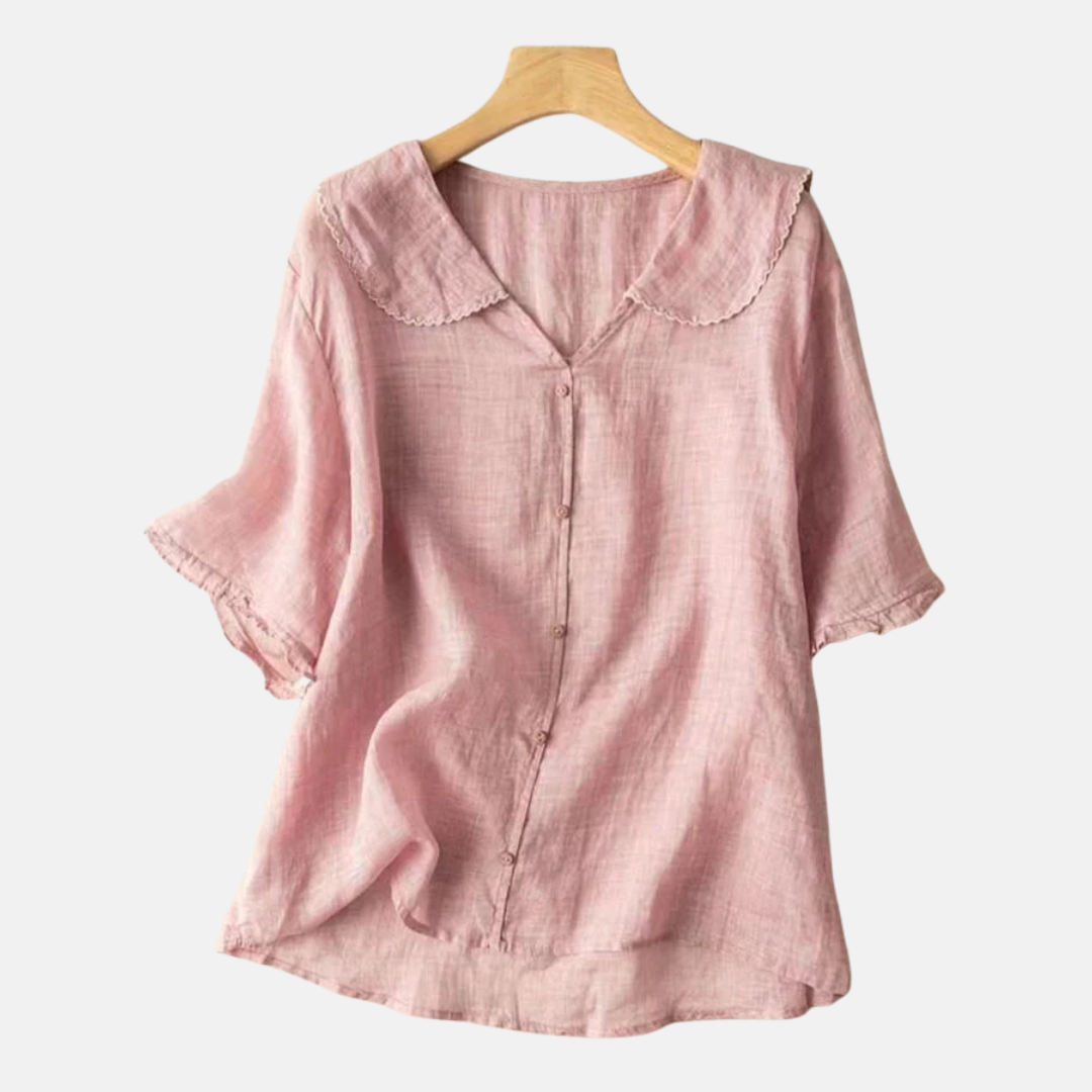 Vintage Ladies Casual Blouse with Ruffled Collar
