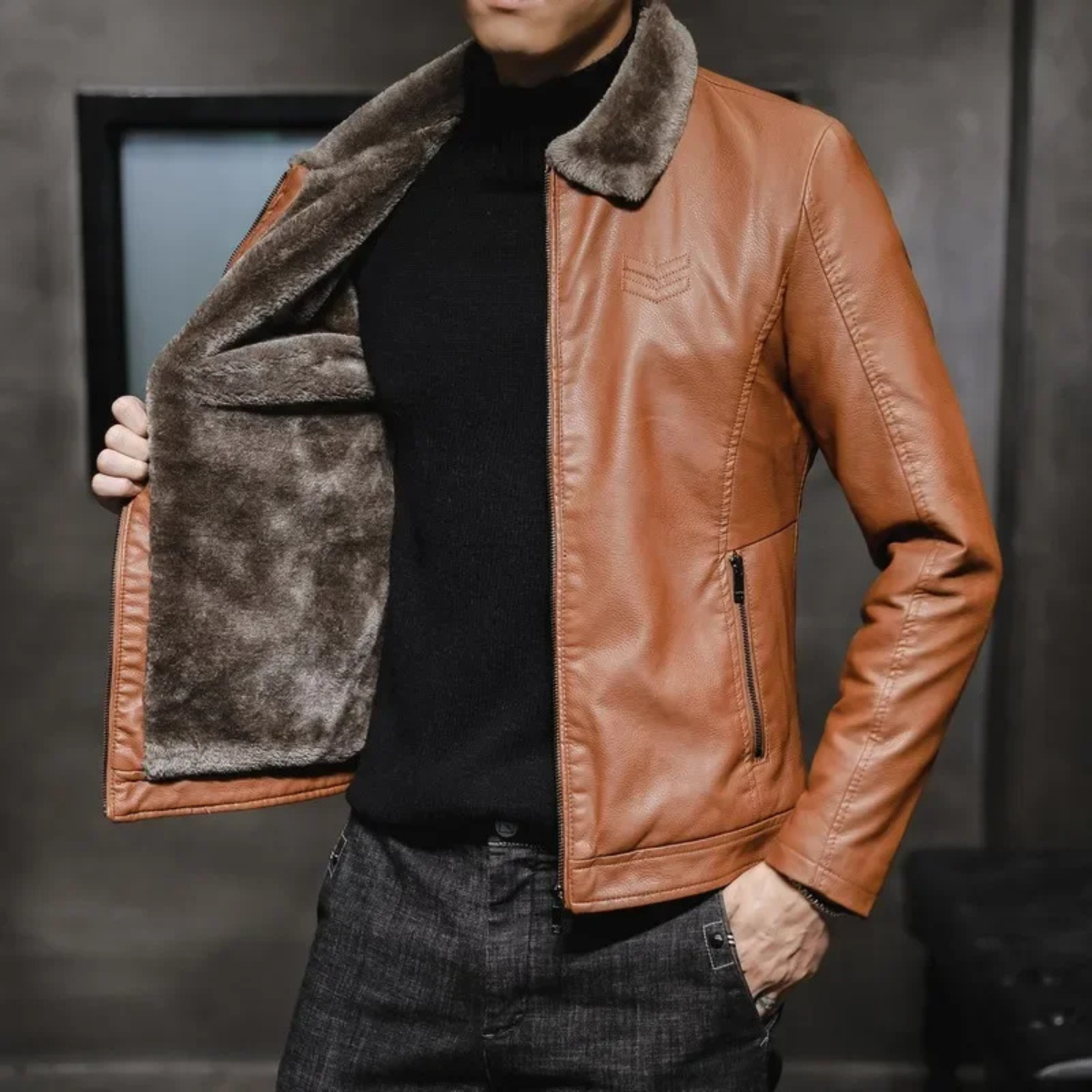 Warm Men's Faux Shearling Leather Winter Coat