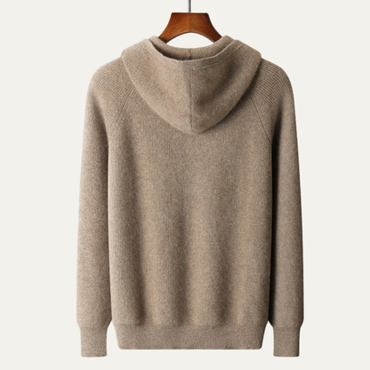 Warm Merino Wool Hooded Zip Up Sweater