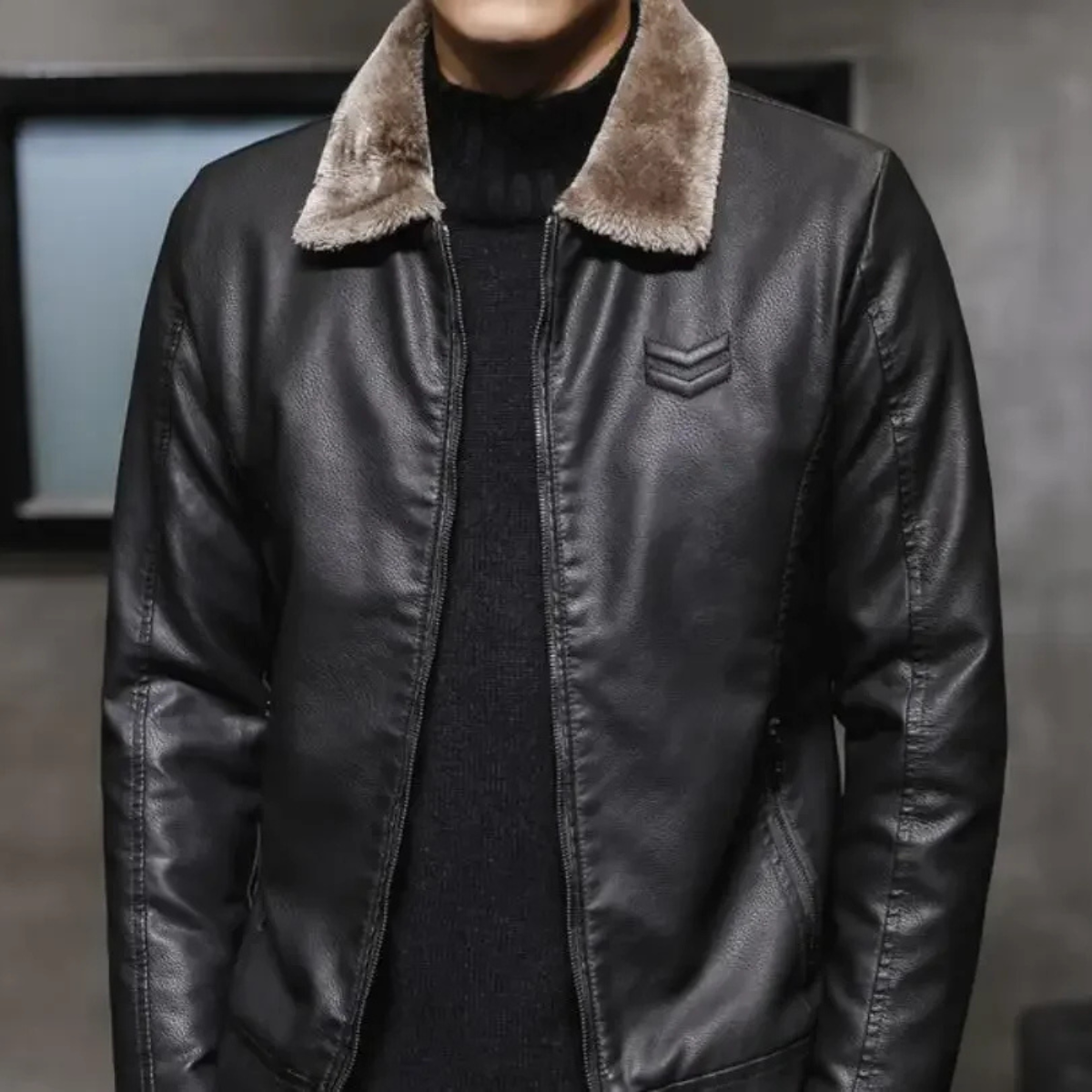 Warm Men's Faux Shearling Leather Winter Coat