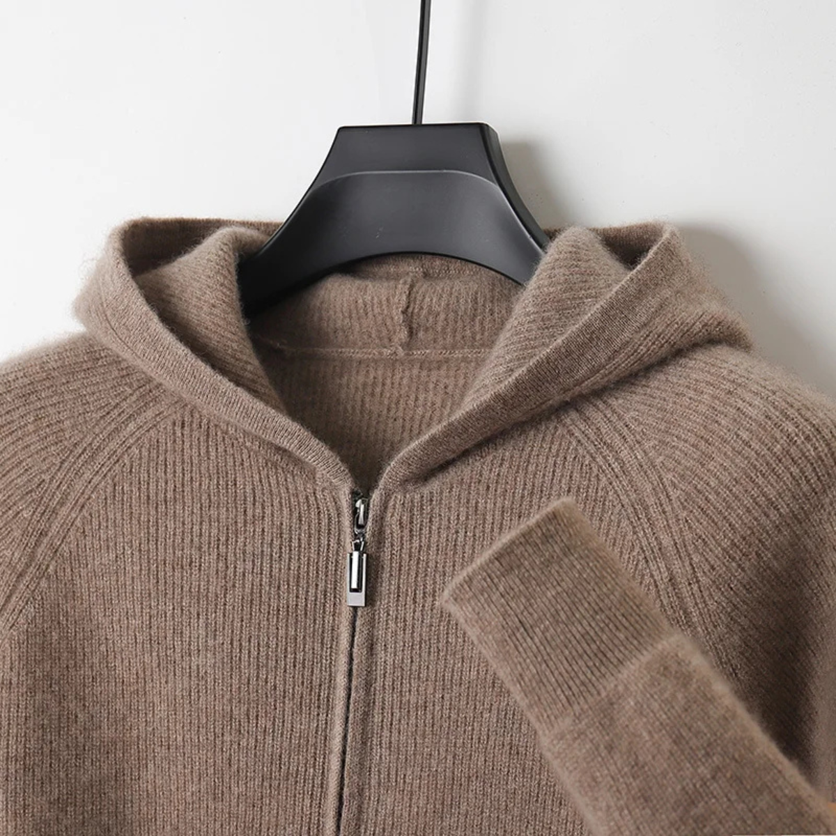 Warm Merino Wool Hooded Zip Up Sweater