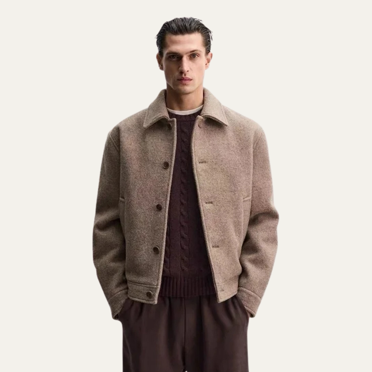 Warm Brown Mens Wool Coat