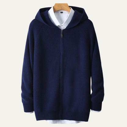 Warm Merino Wool Hooded Zip Up Sweater