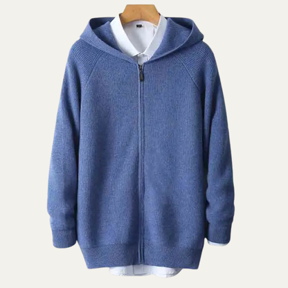 Warm Merino Wool Hooded Zip Up Sweater