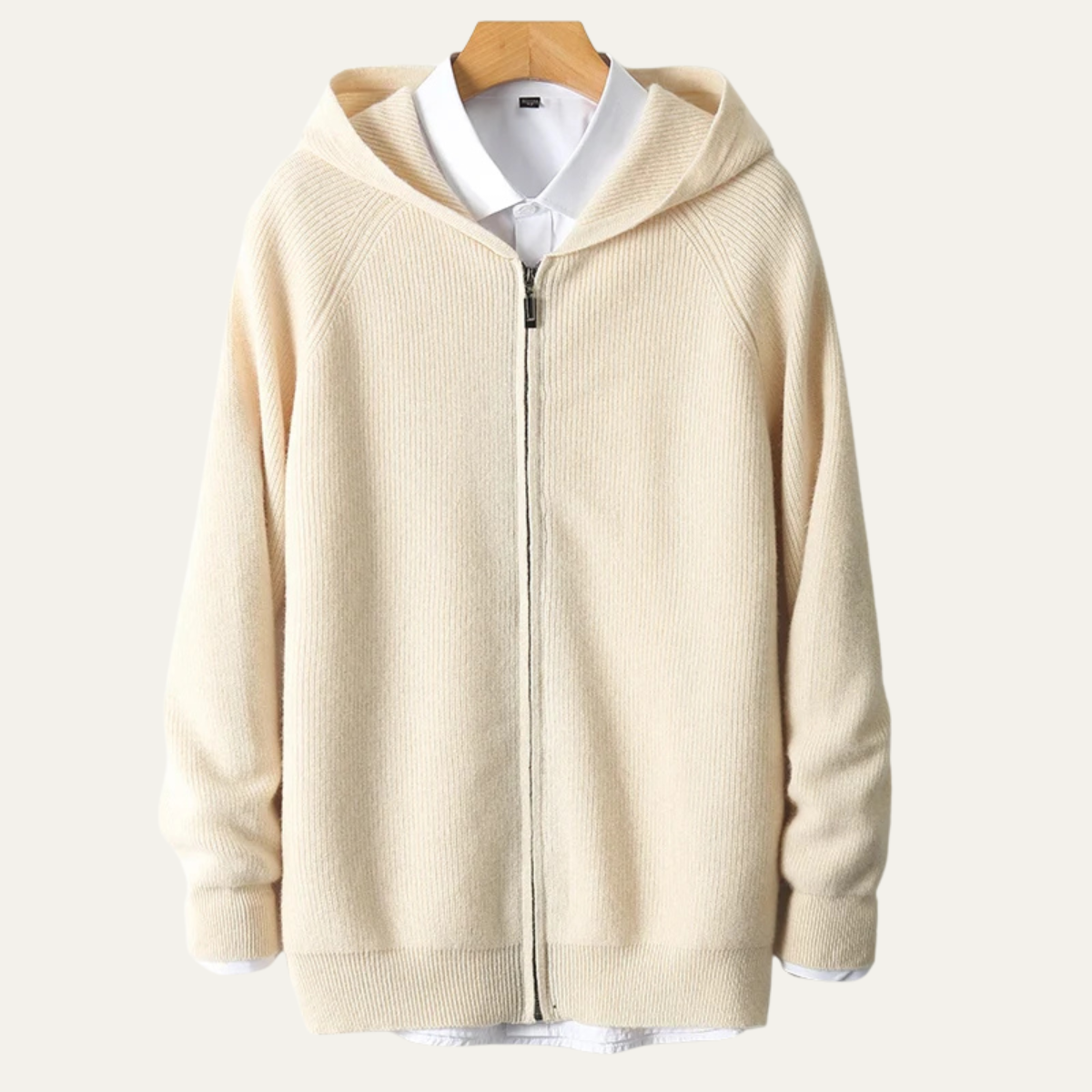 Warm Merino Wool Hooded Zip Up Sweater