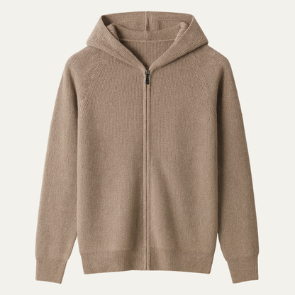 Warm Merino Wool Hooded Zip Up Sweater - Nocini