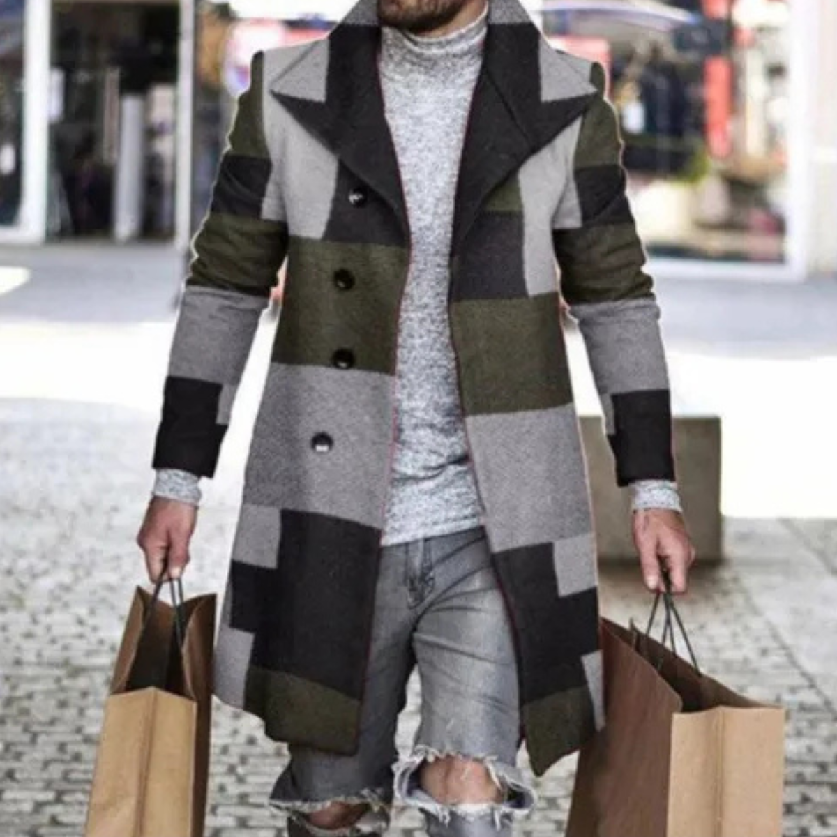 Warm Plaid Mens Winter Coat
