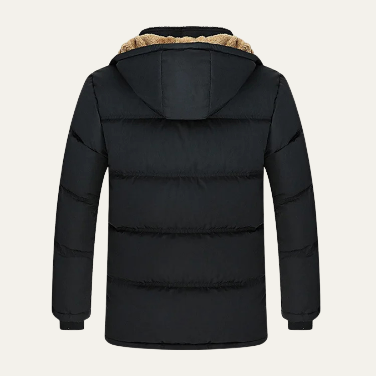 Warm Men's Black Fleece Lined Cotton Parka Jacket