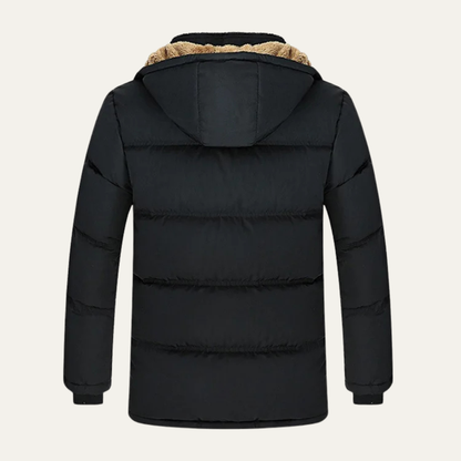 Warm Men's Black Fleece Lined Cotton Parka Jacket