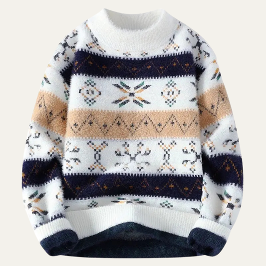 Warm Nordic Pattern Men's Fleece Crew Sweater - Nocini