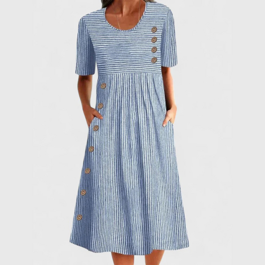 Casual Button Front Stripe Dress - Olytrend