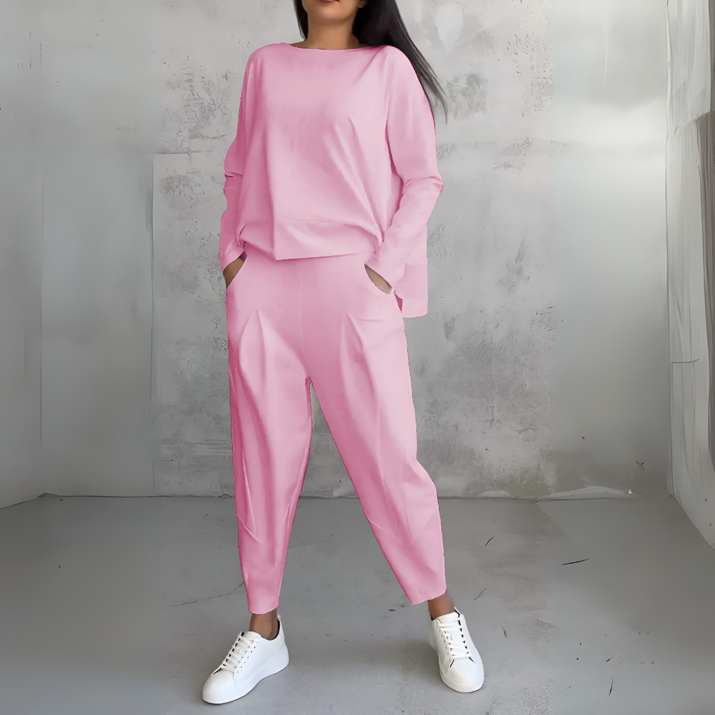Casual 2-Piece Tracksuit with Crew Neck and Full Sleeves