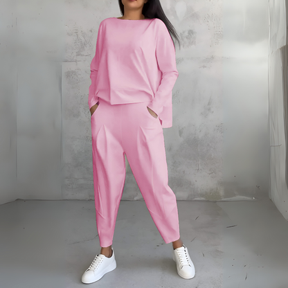 Casual 2-Piece Tracksuit with Crew Neck and Full Sleeves
