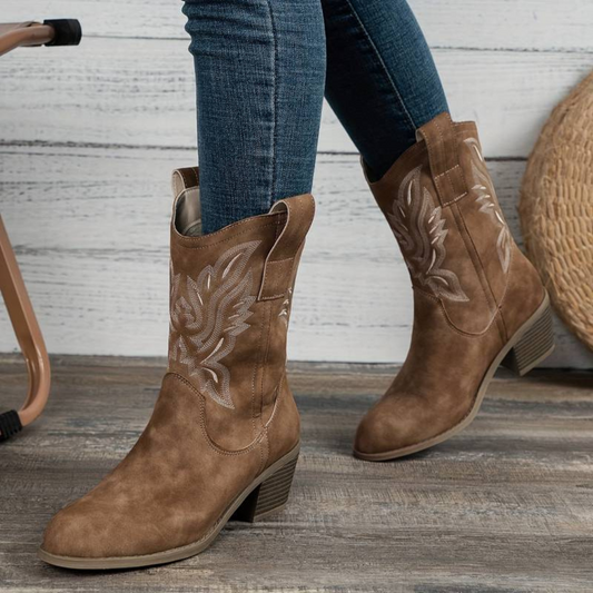 Women's Cowboy Boots with Vintage-Style Embroidery