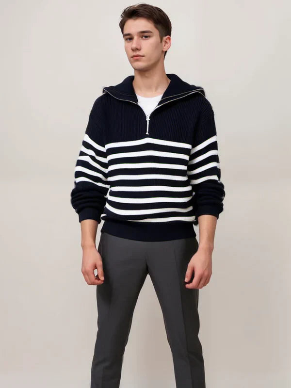 Zip-front striped sweater