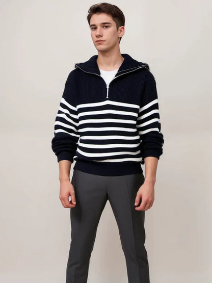 Zip-front striped sweater